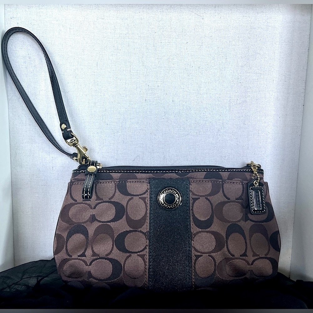 Coach Brown and Black Wristlet Clutch